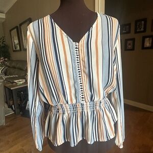 Striped V-Neck Peplum Blouse